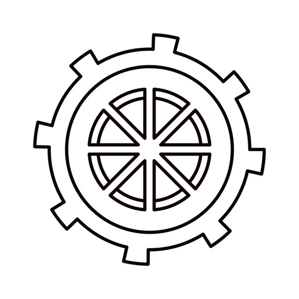 Sketch silhouette gear wheel in shape boat helm — Stock Vector