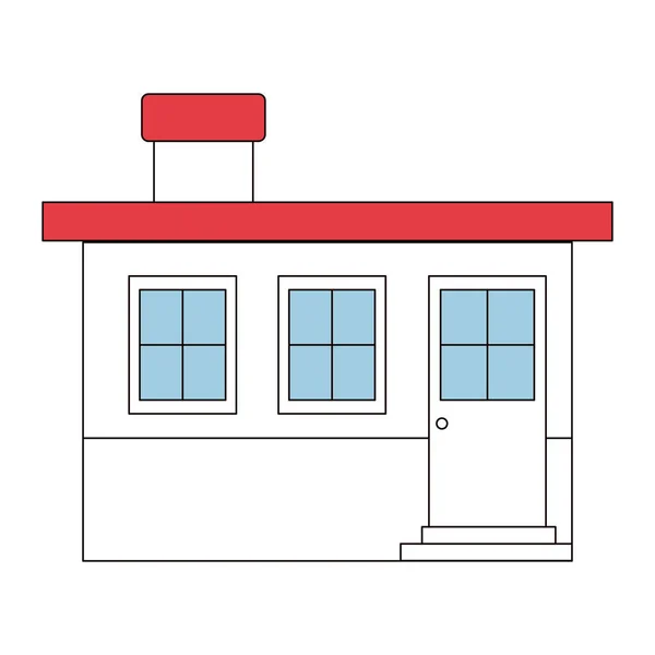 Sections de couleur silhouette petite maison façade avec cheminée — Image vectorielle