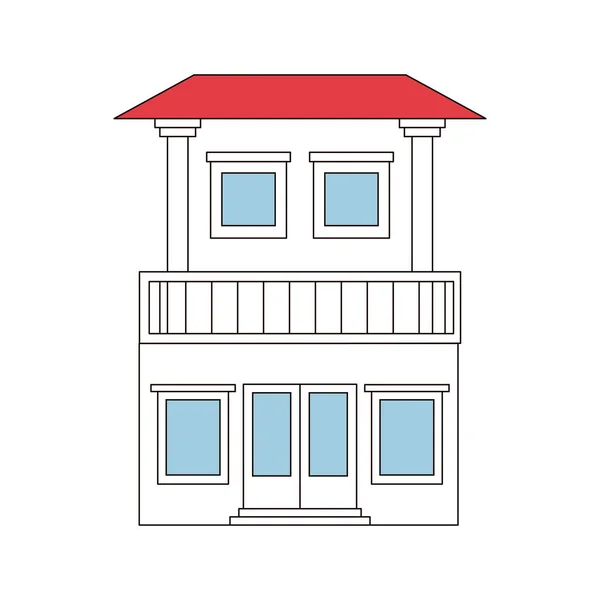 Sekcje kolorów sylwetka domu z dwoma piętrami i balkonem — Wektor stockowy