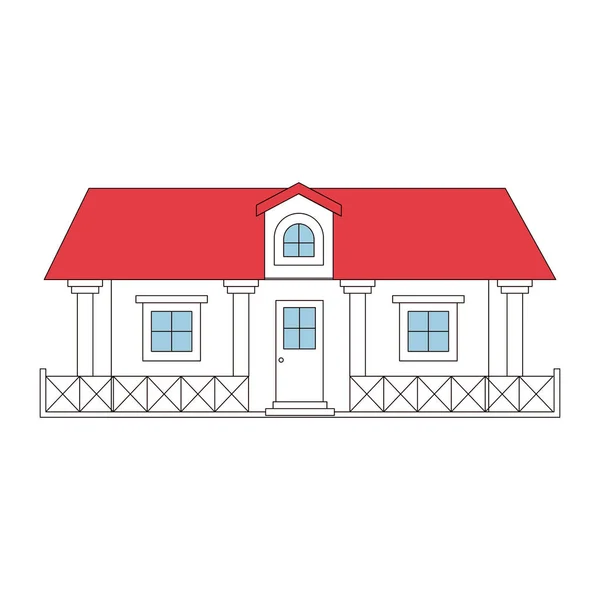Silueta de secciones de color de casa de campo con barandilla y ático — Archivo Imágenes Vectoriales