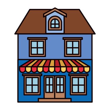 iki katlı ve Tente ile renkli cephe mağaza binası ile beyaz arka plan