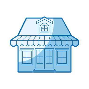 Tente ve çatı ile mağaza mavi gölgelendirme siluet