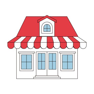 Tente ve çatı ile mağaza renk bölümleri siluet