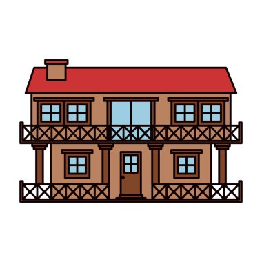 balkon ve baca ile iki katlı renkli cephe evi ile beyaz arka plan