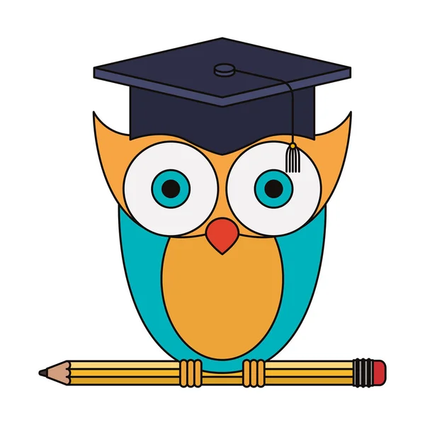 Image colorée de la connaissance de hibou avec graduation de chapeau au crayon — Image vectorielle