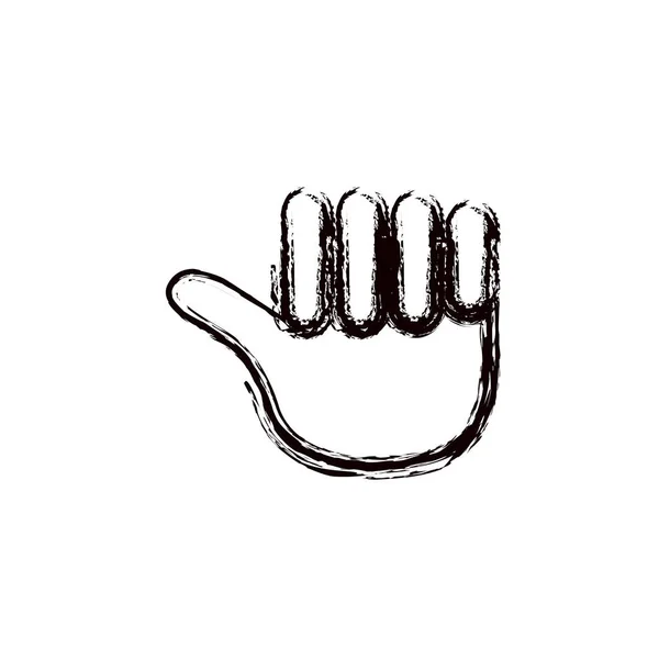 Размытый толстый контур руки закрыты с большим пальцем, показывая в сторону значок — стоковый вектор