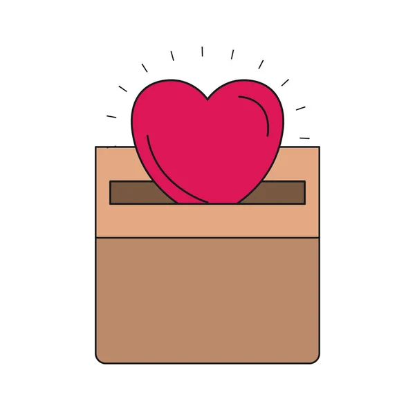 Colorful silhouette front view flat heart depositing in a carton box — Stock Vector