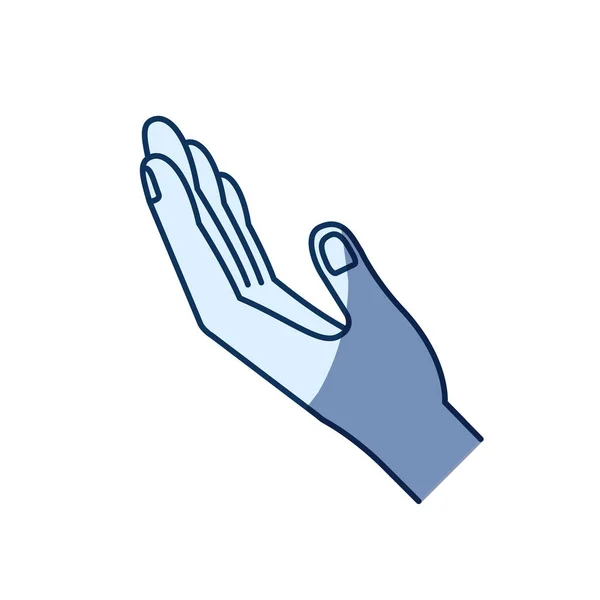 Silueta de color azul sombreado de la vista lateral palma izquierda de la mano en la recepción de símbolo — Vector de stock