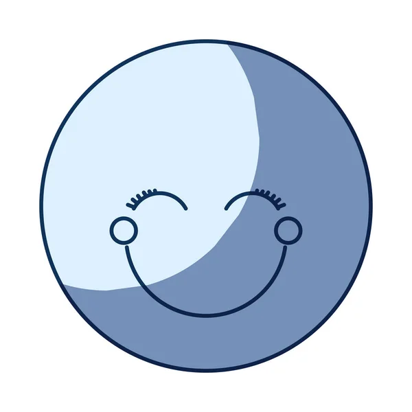 蓝色剪影幸福的脸女性表情符号与眼睛闭合的蓝色剪影 — 图库矢量图片