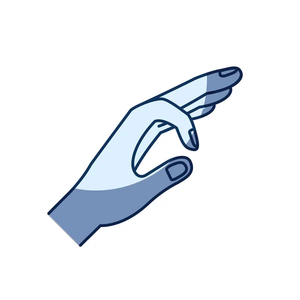 Blauwe kleur silhouet arcering van de hand van het symbool van deposito in iemand — Stockvector
