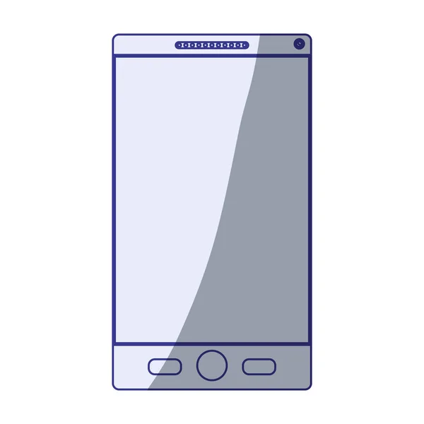 Sfondo bianco con silhouette blu di ombreggiatura dello smartphone — Vettoriale Stock