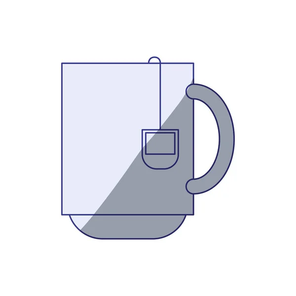 Fond blanc avec une silhouette bleue ombragée de tasse de thé — Image vectorielle