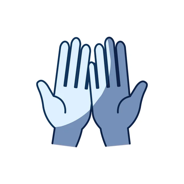 Silueta de color azul sombreado de la vista frontal de la palma de las manos en la recepción de símbolo — Vector de stock