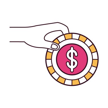 siluet renk bölümleri mevduat içinde dolar sembolü ile bir sikke tutan elyan görünümü