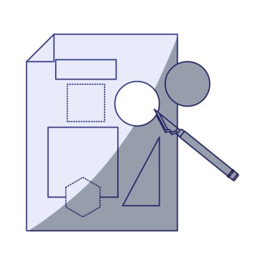 geometrik formlar ve neşter ile yaprak Mavi gölgelendirme silüeti ile beyaz arka plan