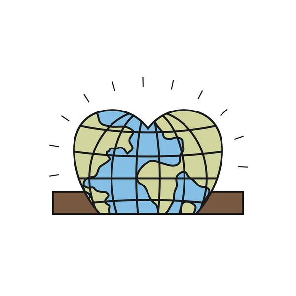 Красочный силуэт крупным планом земного шара земного мира в форме сердца осаждения в прямоугольном слоте — стоковый вектор