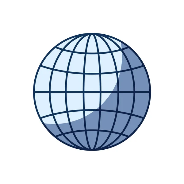 Colore blu ombreggiatura silhouette della vista frontale globo terra grafico del mondo con linee — Vettoriale Stock