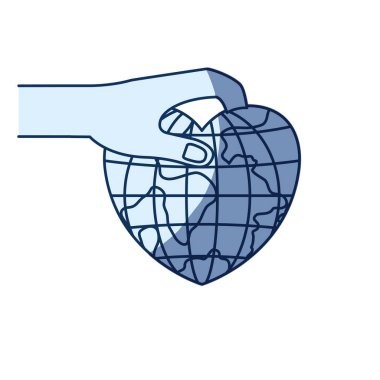 mavi renk siluet gölgelendirme yan görünümü el bir toprak dünya Earth tutan kalp şeklinde para yatırma