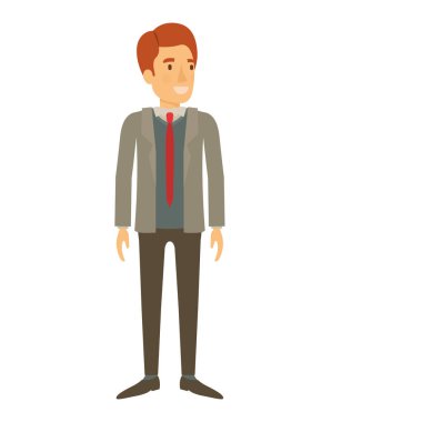 kravat ve kırmızı saç ile resmi takım elbise ile adam stand renkli siluet