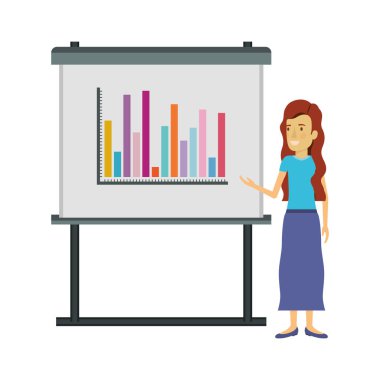 Uzun dalgalı saç yapma sunumu ile iş kadını ile beyaz arka plan