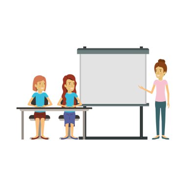 presentacion iş insanları kadın yönetici için bir masada oturan birkaç kadın ile beyaz arka plan