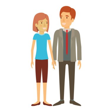 adam ve kadın ayakta ve kısa saç ve onu kravat ile resmi takım elbise ile renkli siluet