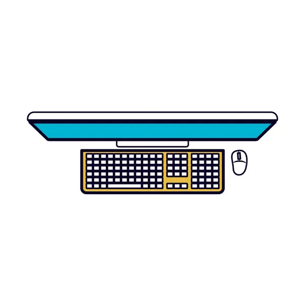 Λευκό φόντο με χρώμα ενότητες σιλουέτα του επιτραπέζιου υπολογιστή στην κορυφή προβολή — Διανυσματικό Αρχείο