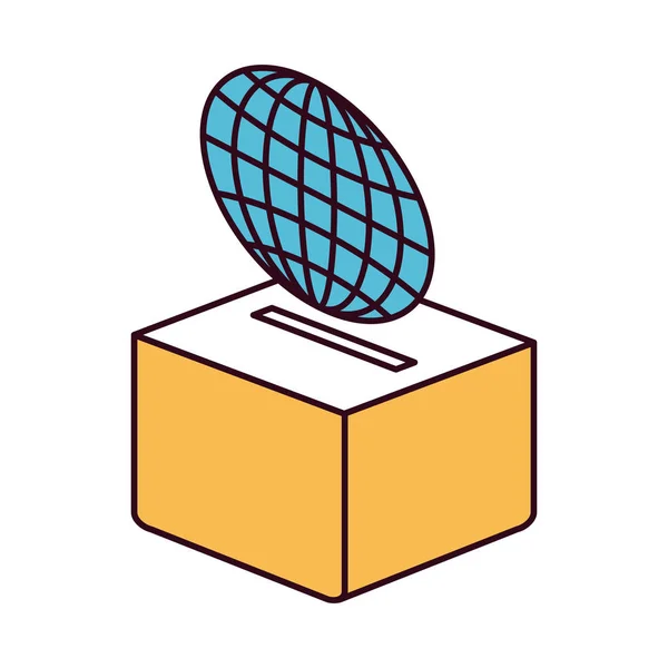 Кольорові секції силуетів плоский глобус світовий графік відкладення в картонній коробці — стоковий вектор