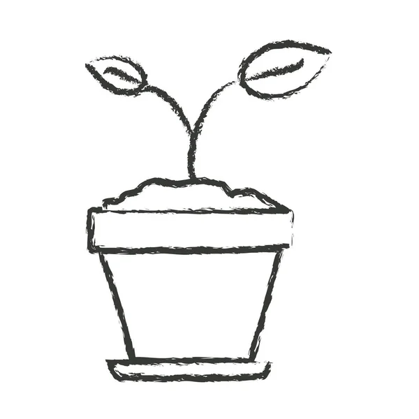 Monochroom wazig silhouet van kleine plant in Flower Pot in close-up — Stockvector