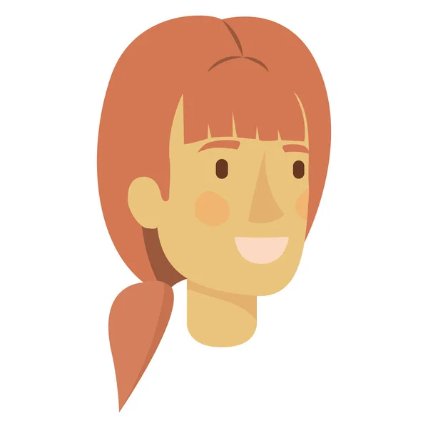 Colorful silhouette of woman face with light red hair with ponytail and bangs — Stock Vector