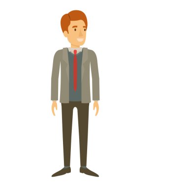 kravat ve kırmızı saç ile resmi takım elbise ile adam stand renkli siluet