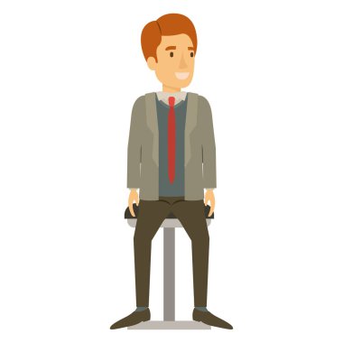 resmi takım elbise ve kırmızı saç ve sandalyede oturan adam renkli siluet