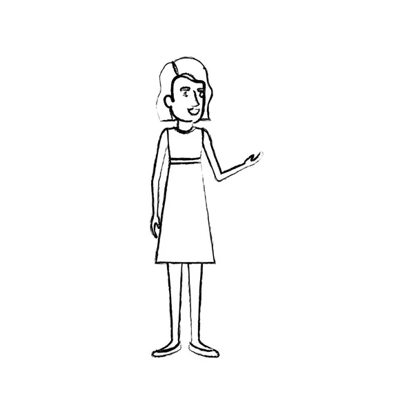 Silueta borrosa de la mujer de pie con pelo corto en el vestido — Archivo Imágenes Vectoriales