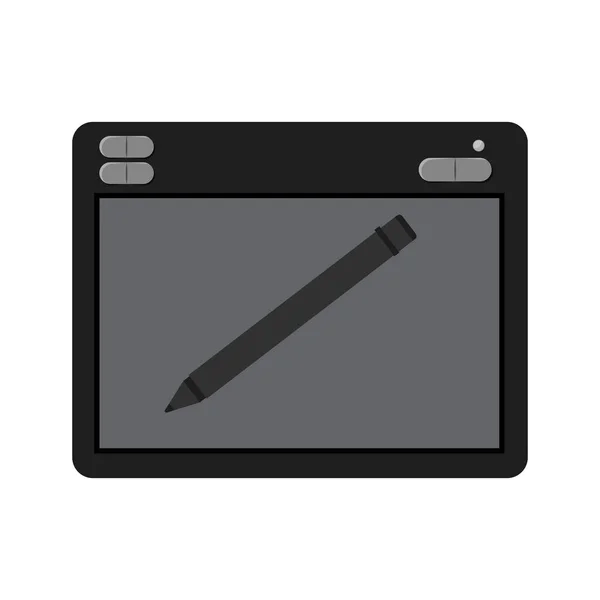 Sfondo bianco con silhouette colorata di designer tavolo grafico con penna digitale — Vettoriale Stock