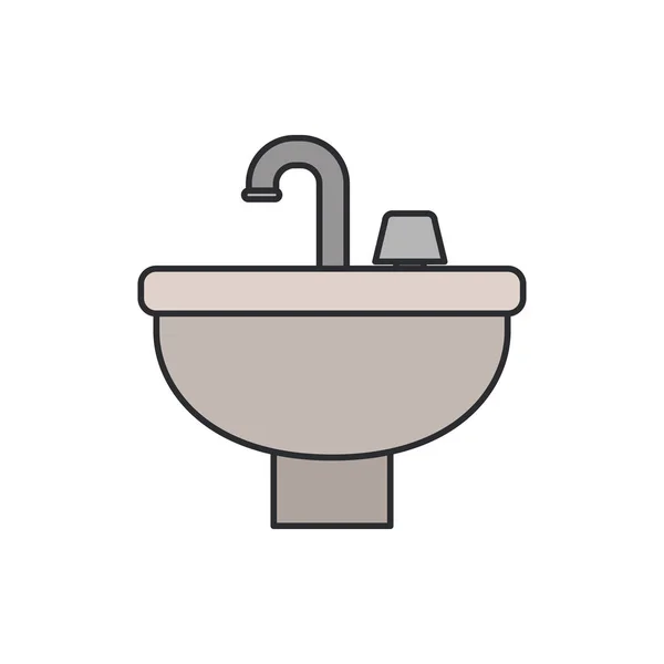 Fondo blanco con silueta de color del icono del lavabo con contorno delgado — Archivo Imágenes Vectoriales