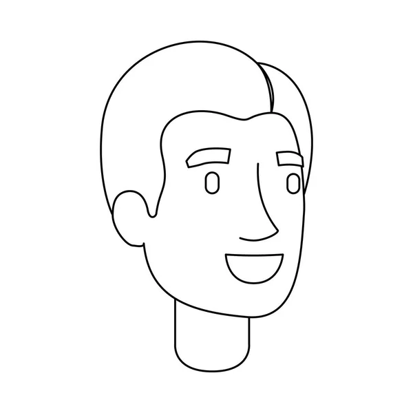 Monochrome Silhouette des männlichen Gesichts mit kurzen Haaren und Fransen zur linken Seite — Stockvektor