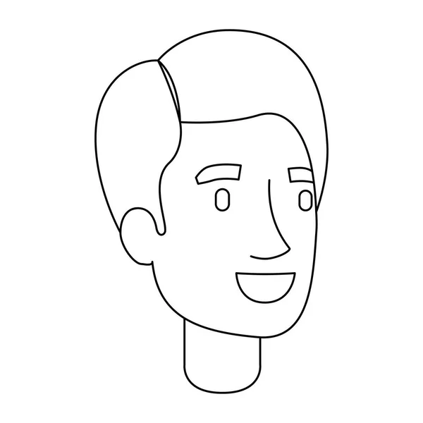 Monochromatyczna sylwetka twarzy człowieka z krótkimi włosami i frędzlami po prawej stronie — Wektor stockowy