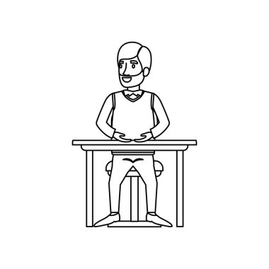 resmi giysiler sakal ile adam tek renkli siluet ve masaüstünde sandalyede oturan