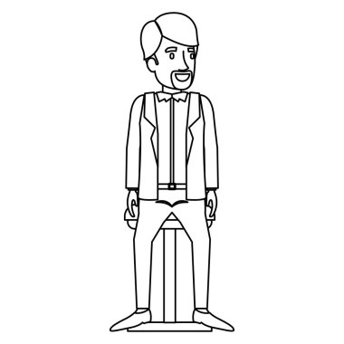 rahat giysiler içinde Van Dyke sakal ile adam tek renkli siluet ve sandalyede oturan