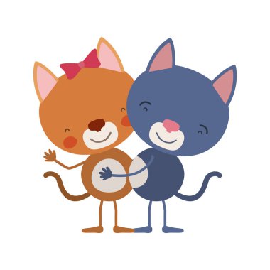 birkaç kedi ile renkli karikatürü kucakladı