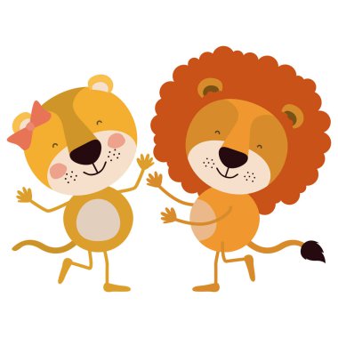 dişi aslan ve aslan dans çift ile renkli karikatürü