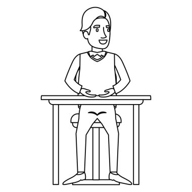 resmi giysiler ile adam tek renkli siluet ve çekim masaüstünde sandalyede oturan