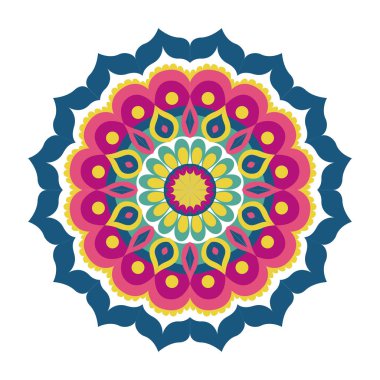 Beyaz arka plan ile renkli siluet çiçek mandala vintage Dekoratif süsleme