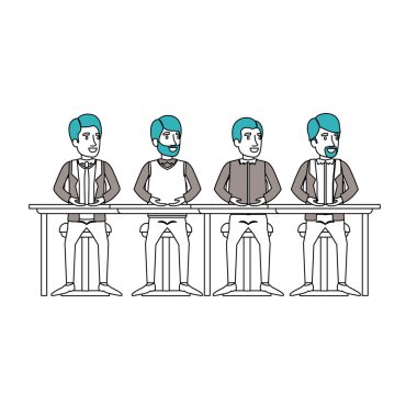 masada oturan erkeklerin takım çalışması renk bölümleri siluet