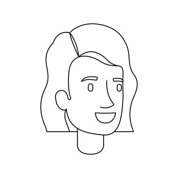 Silhouette monochrome de visage de femme aux cheveux courts et ondulés — Image vectorielle