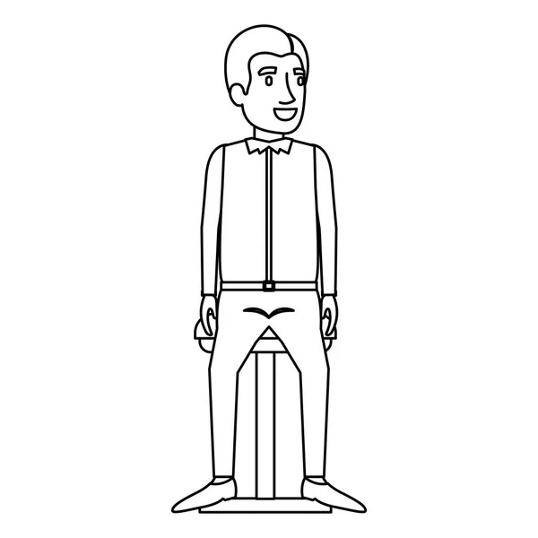 Monokroma silhuett av mannen i casual kläder och sitter i stolen — Stock vektor