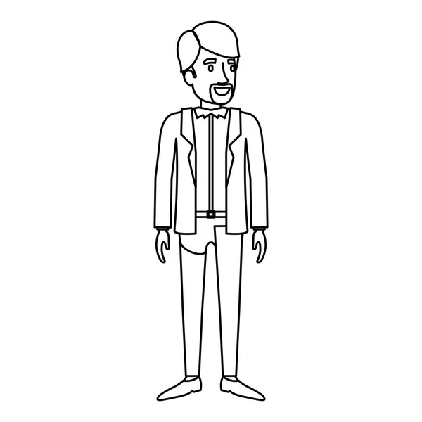 Silhouette monocromatica di uomo stand con van dyke barba in abiti casual — Vettoriale Stock