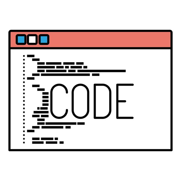 Sezioni di colore silhouette della finestra di programmazione con script di codice — Vettoriale Stock