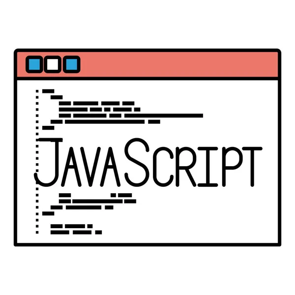 Silueta secciones de color de la ventana de programación con código javascript — Vector de stock