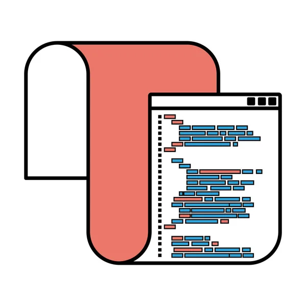 Sezioni di colore silhouette della finestra di programmazione con codice script lungo — Vettoriale Stock